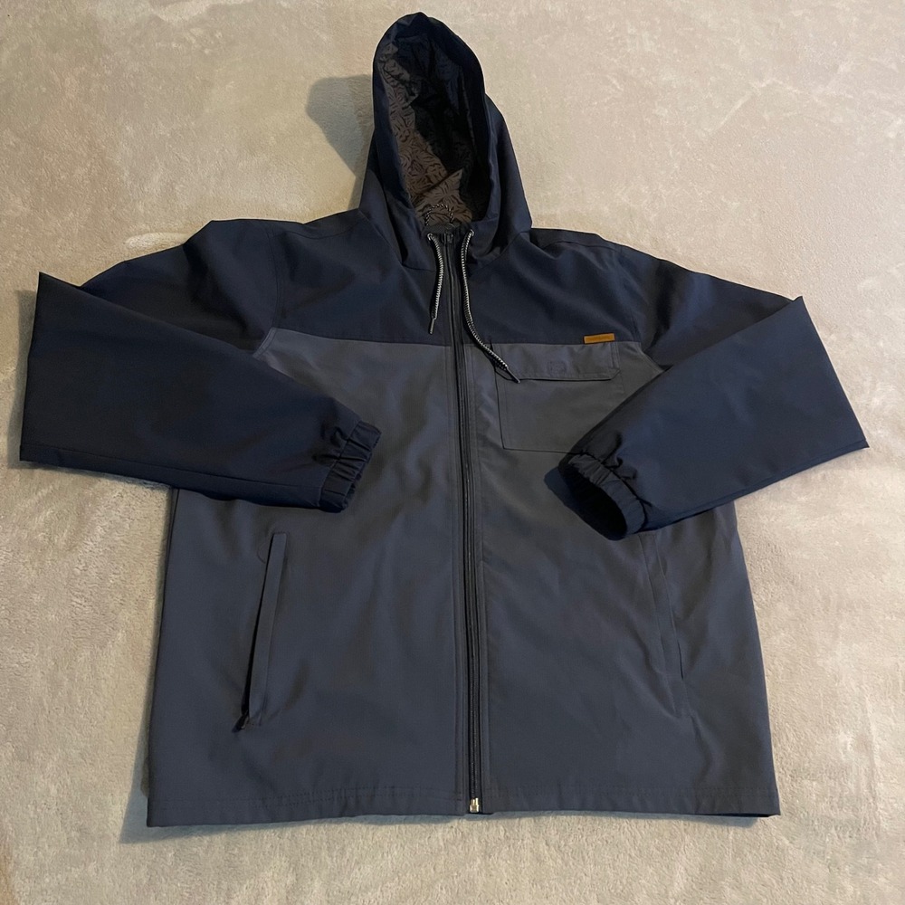 Voyager Mens Hooded Softshell‎ Jacket Gray Blue Full Zip Size Medium Windbreaker